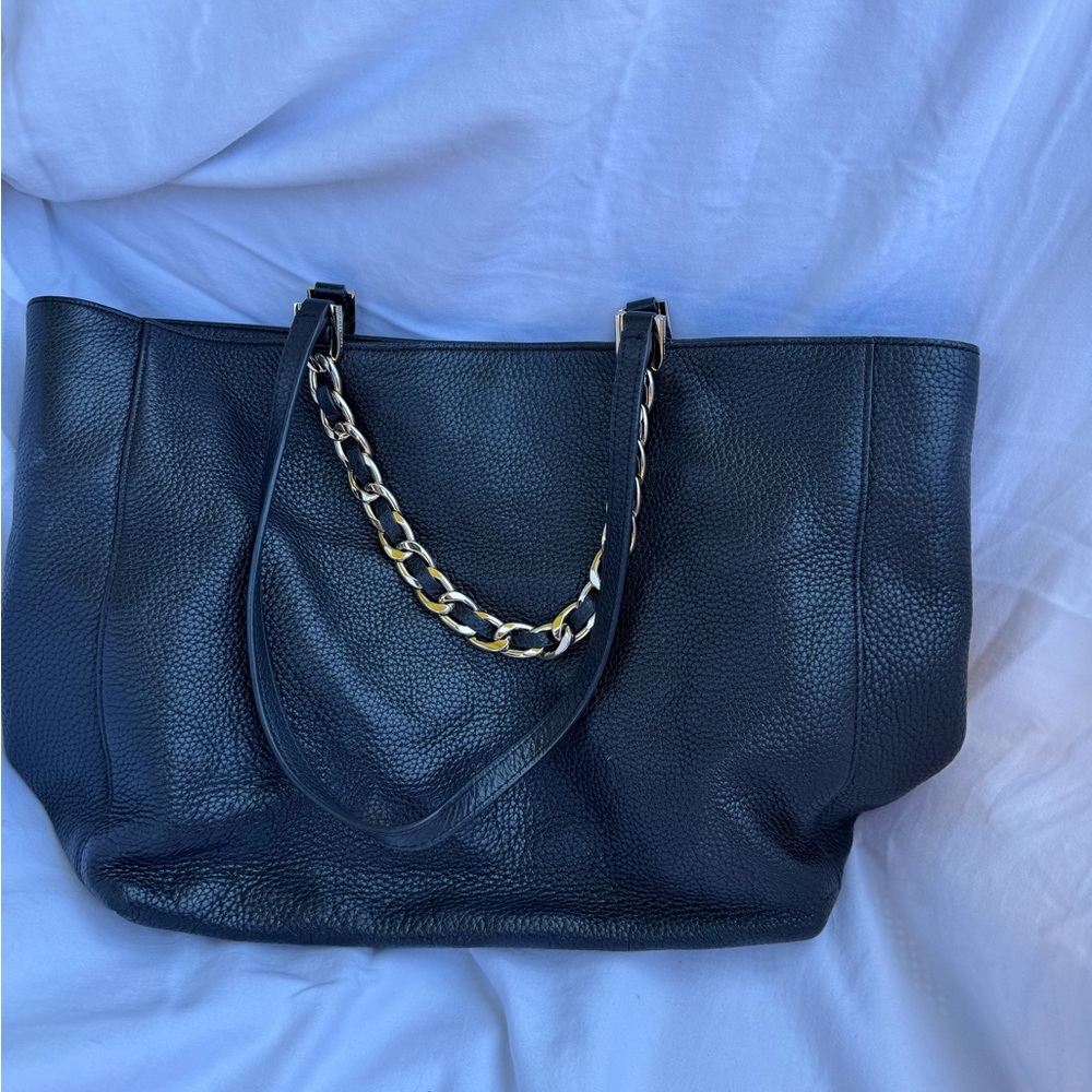 Michael Kors Black Leather Tote Bag with Chain Detail - Picture 2 of 9